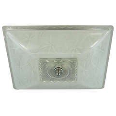 Mid Century White and Clear Glass Semi Flush Mount