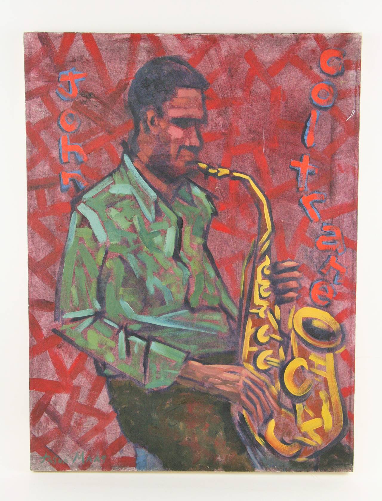 #5-2609 John Coltrane, jazz musician, acrylic on stretched canvas signed lower left by Jason Manns.Unframed