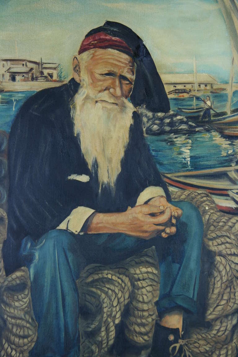 Sicilian Fisherman Oil Painting In Good Condition In Douglas Manor, NY