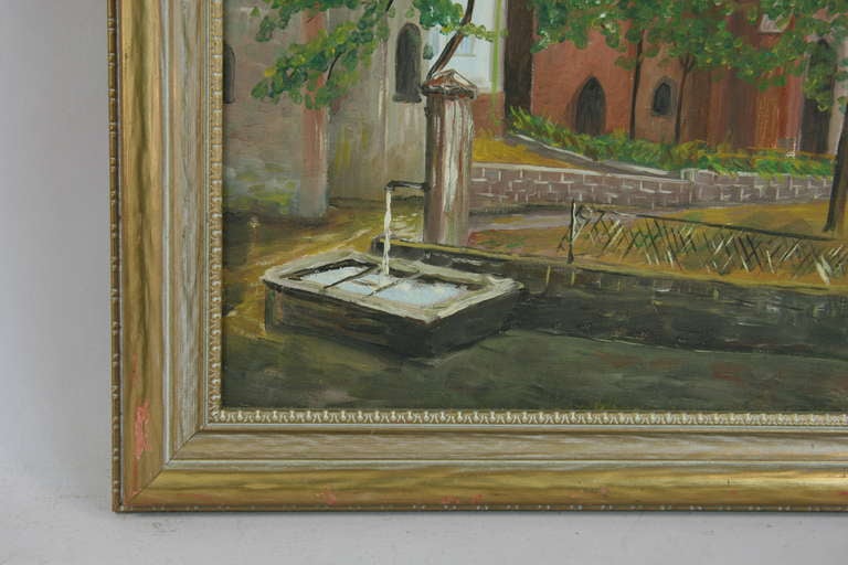 Mid-20th Century French Village Square Painting