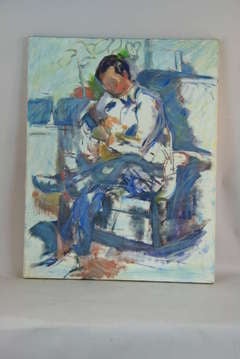 Antique Blue Man With Guitar