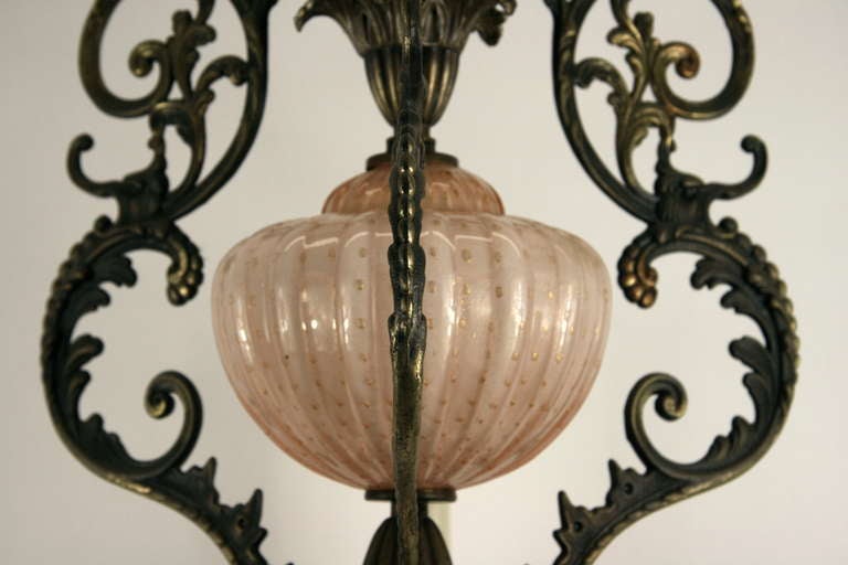 Murano Gold Dust, Brass Ceiling Fixture In Good Condition In Douglas Manor, NY