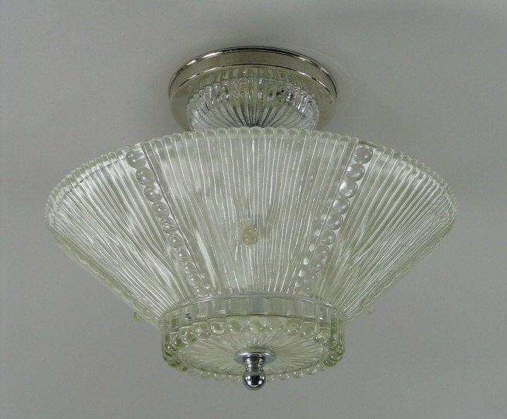 Art Deco Clear and Frosted Glass, Semi Flush Mount