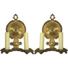 Antique Pair Hammered Brass  Double Arm Sconce (2 pair available)