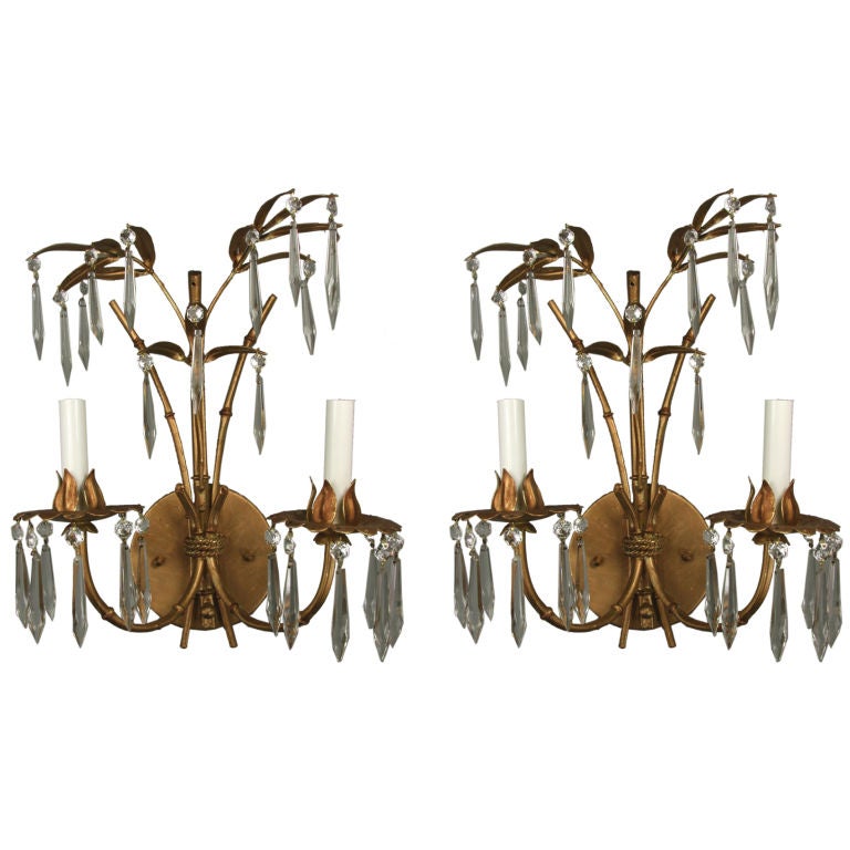 Pair of Palm Leaf Gilt Double-Arm Sconces