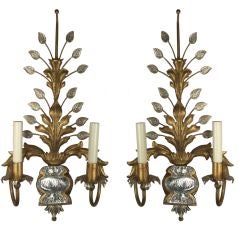 Pair Large Bagues Style Gilt Metal Sconce