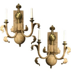 Pair  Oversized Tole and Brass Sconces