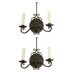 Pair Hand forged Iron Double Arm Sconce