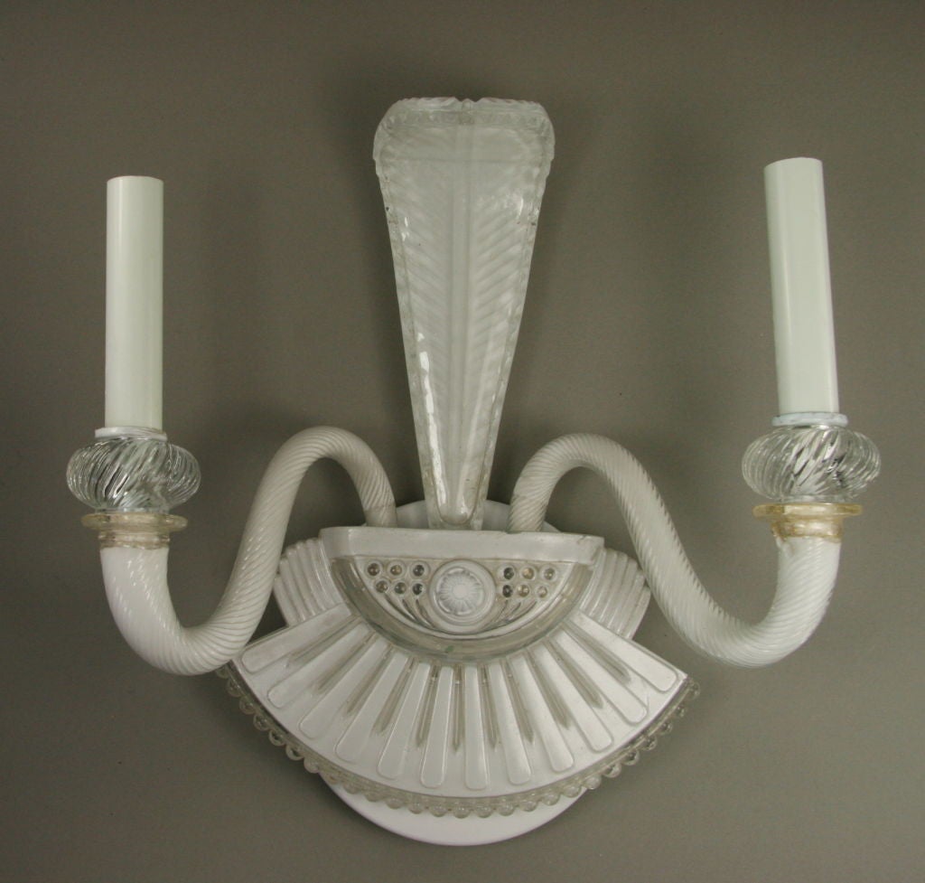 Pair White  Murano Glass Double Arm Sconce
