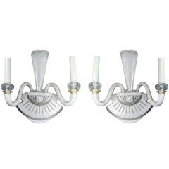 Pair White  Murano Glass Double Arm Sconce