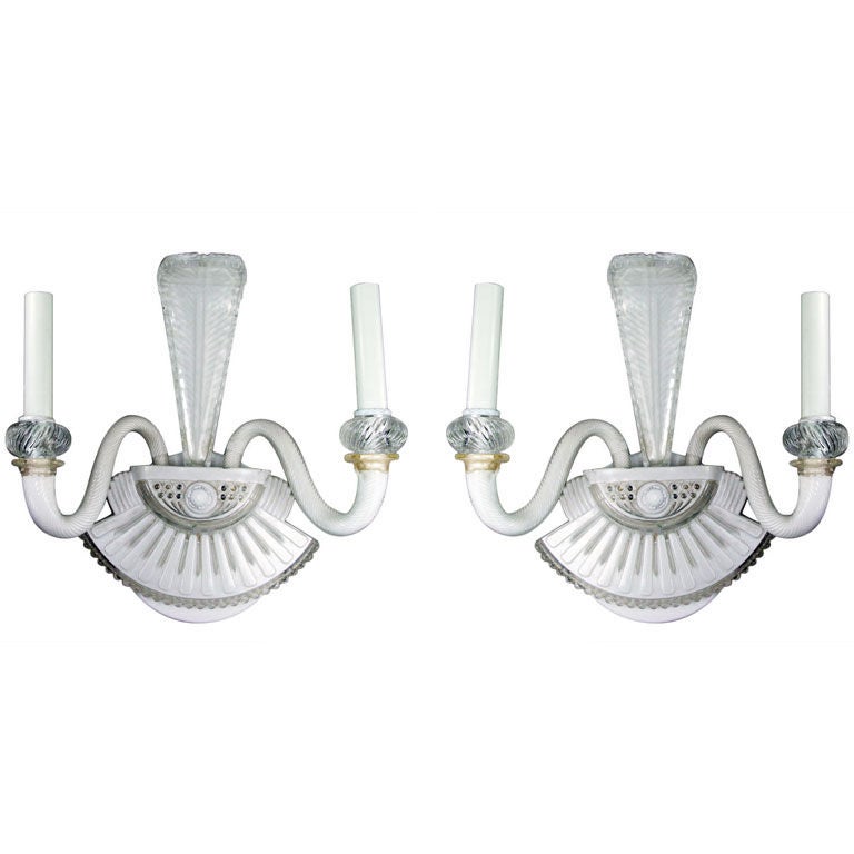 Pair White  Murano Glass Double Arm Sconce