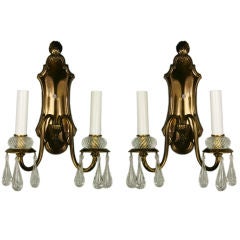 ON SALE Pair Double Arm Darkned Brass Crystal Sconce