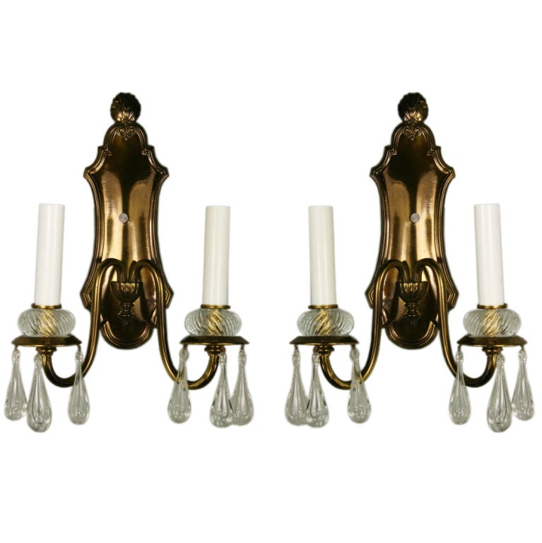 ON SALE Pair Double Arm Darkned Brass Crystal Sconce at 1stdibs