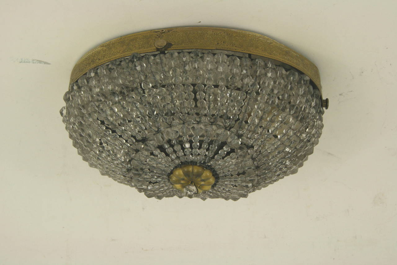 ONSALE Oval Beaded, 1920s, Flush Mount In Good Condition In Douglas Manor, NY