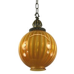 Ribbed Amber Glass Globe Pendant
