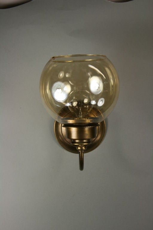 French Pair of Amber Glass Globe Sconce