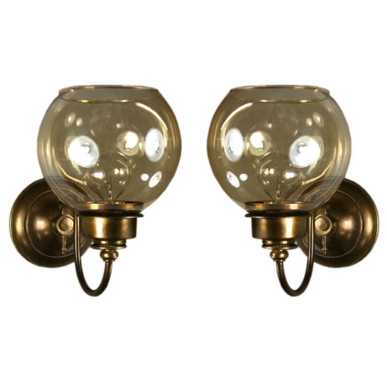Pair of Amber Glass Globe Sconce