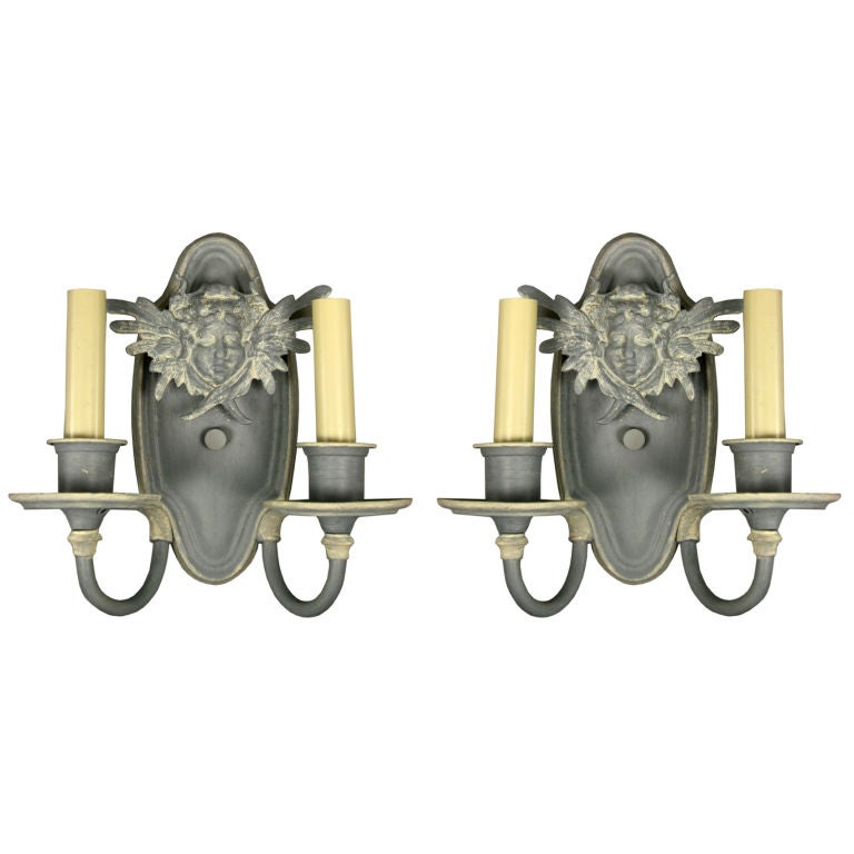 Pair Figurale Double Arm Hand Painted Sconce at 1stdibs
