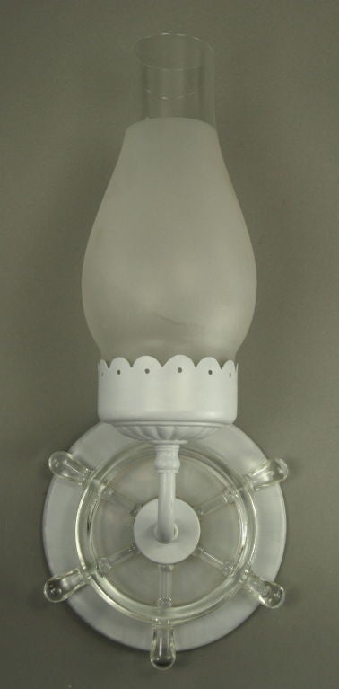 Pair of Nautical Ship's Wheel Hurricane Sconces