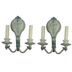 Pair of Double Arm Cameo Pale Blue Sconces 12