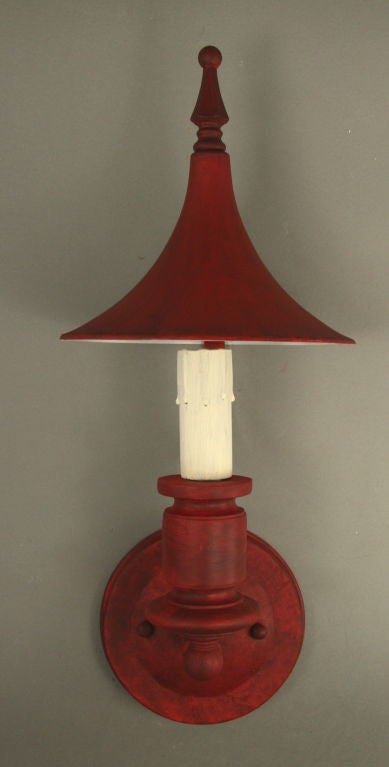 Pair red tole Pagoda  sconces