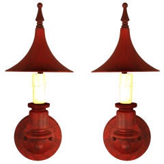 Pair red tole Pagoda  sconces