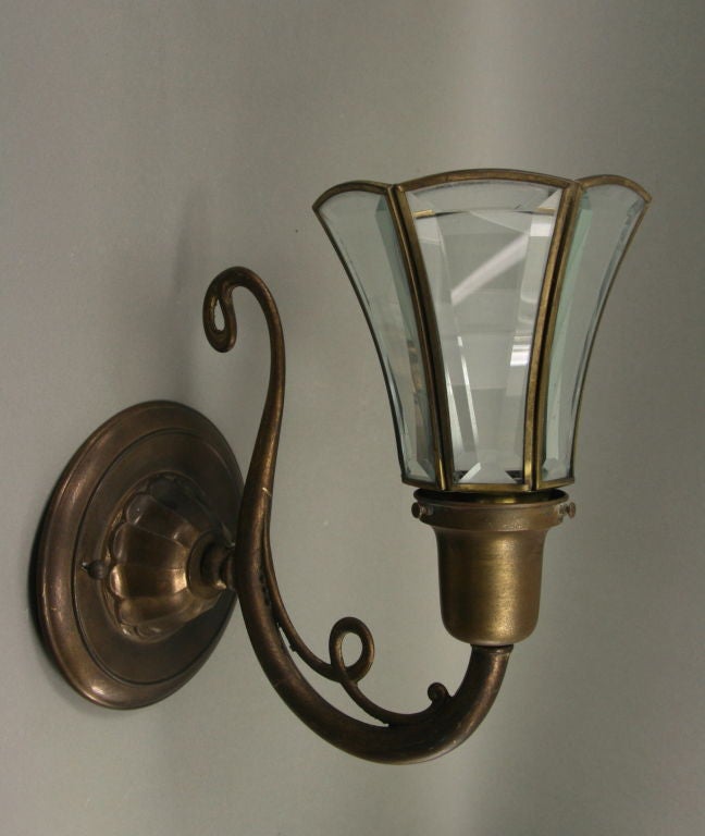 Pair Bevelded Glass Tulip Sconce