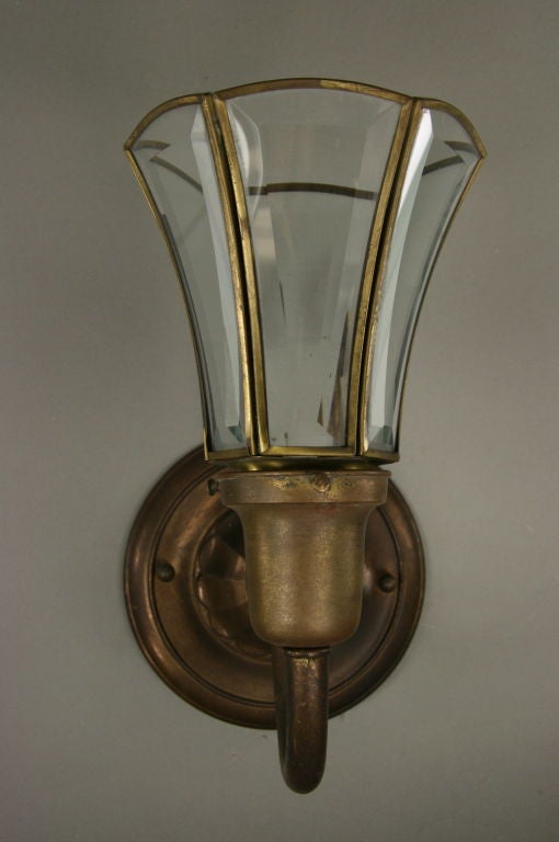 Pair Bevelded Glass Tulip Sconce at 1stdibs