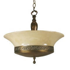 Circa 1930's Opaline Glass Dark Brass Ceiling Light