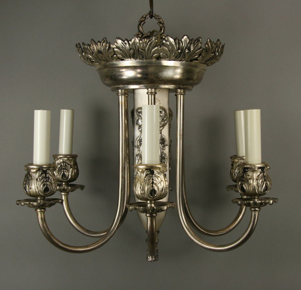 #1-2792 A six light 1920 'silveplated foliate chandelier