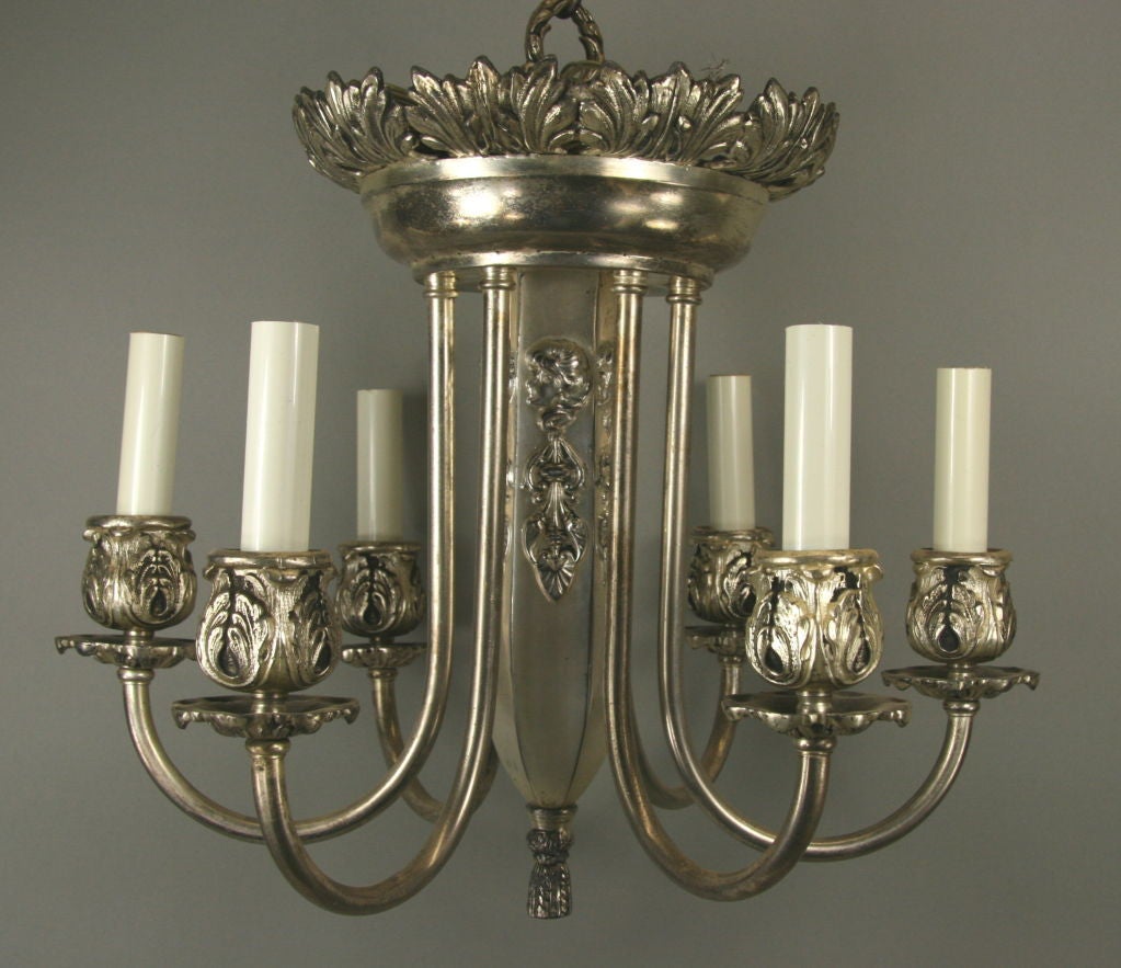 1920's Foliate  Silverplated Chandelier In Good Condition In Douglas Manor, NY