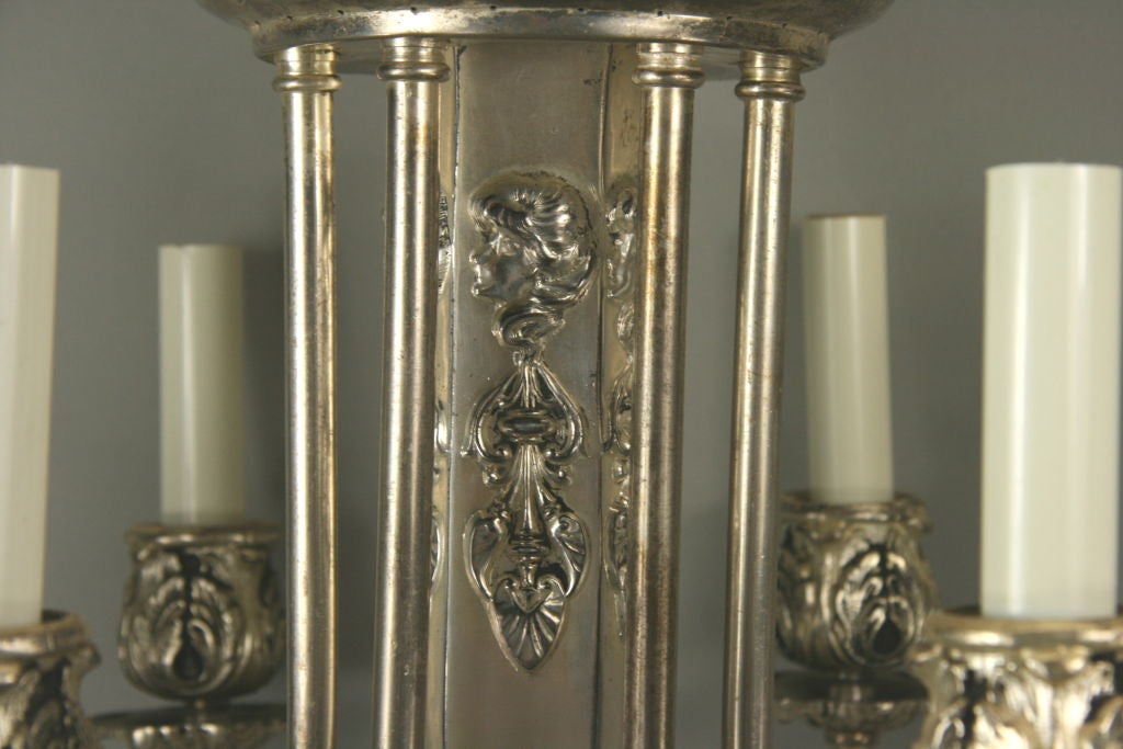 Brass 1920's Foliate  Silverplated Chandelier