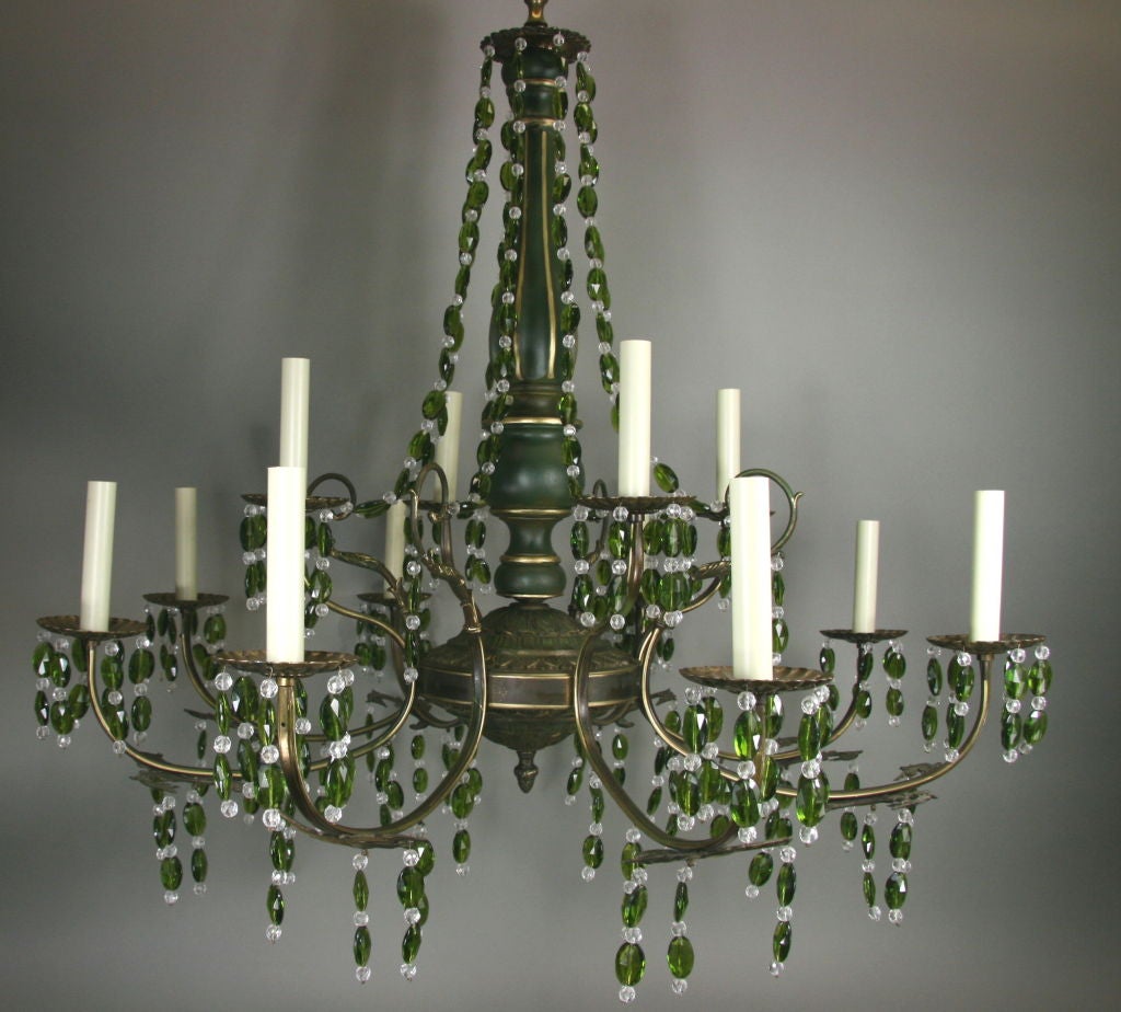 Italian On Sale Large Green Crystal Two-Tier Chandelier, 1920s