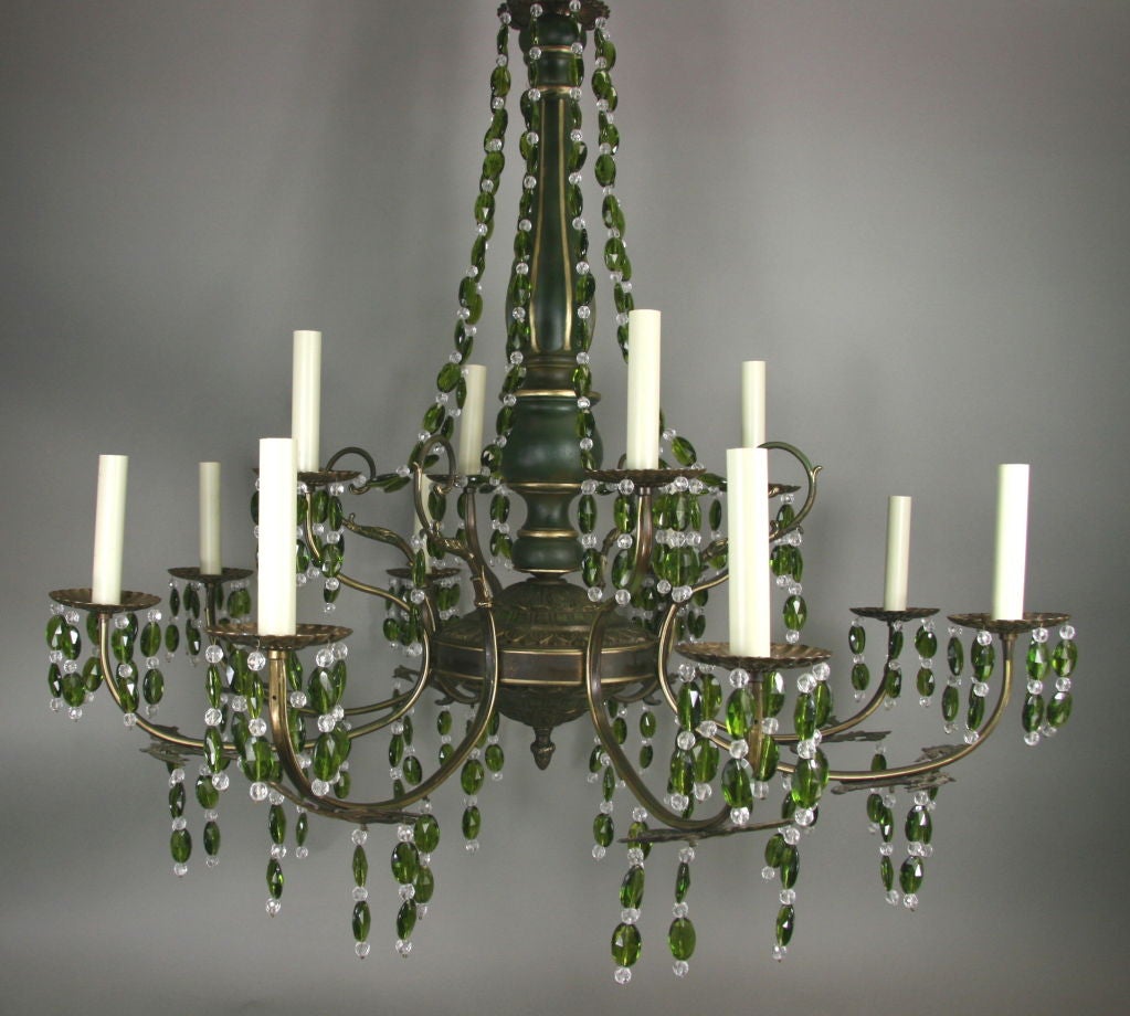 On Sale Large Green Crystal Two-Tier Chandelier, 1920s 1