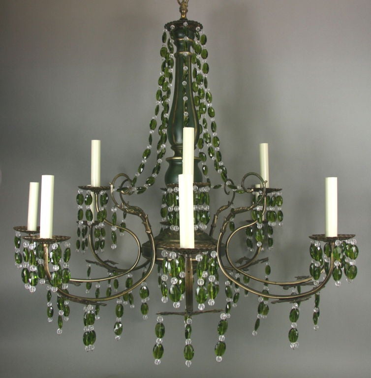 20th Century On Sale Large Green Crystal Two-Tier Chandelier, 1920s