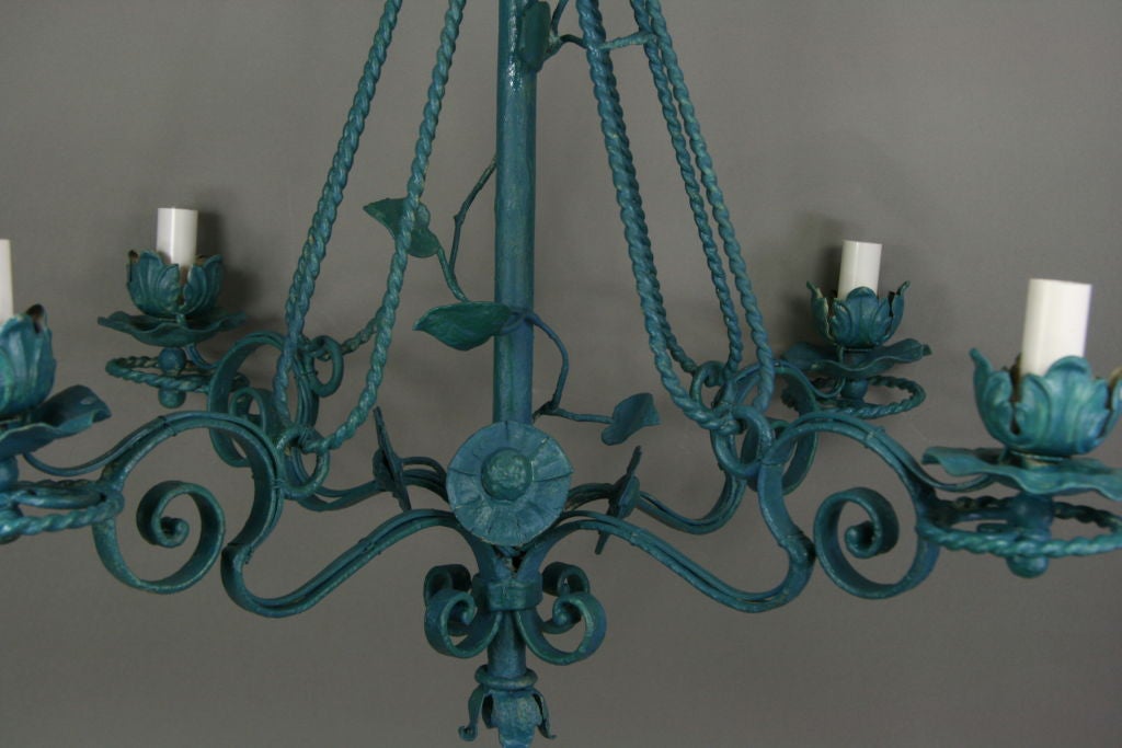 Turquoise Leafy  Chandelier In Good Condition In Douglas Manor, NY
