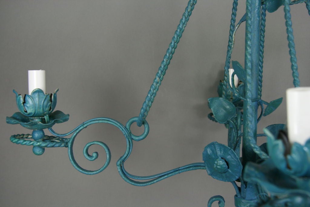Mid-20th Century Turquoise Leafy  Chandelier