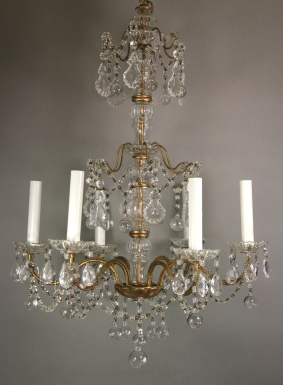 Circa 1920's Italian Beaded Two Tier Crystal Chandelier