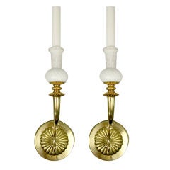 Pair White Murano Glass Brass Sconce (Two pair available)