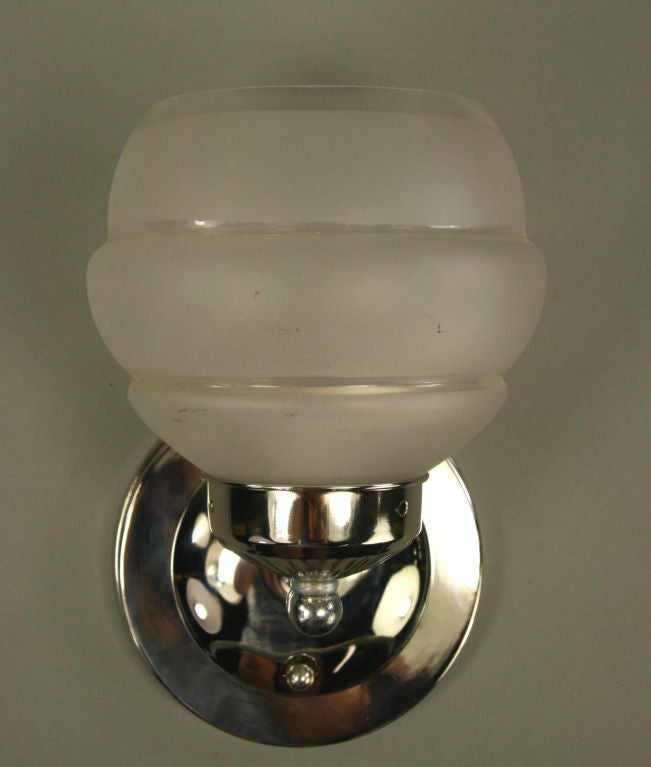 Pair French  Frosted Glass Tulip Sconce