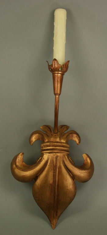 Pair of Large Gilt Fleur de Lis Sconces