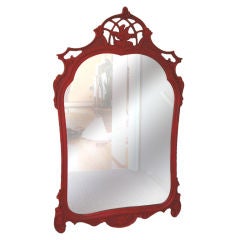 Circa 1920's Red Carved  Wood Mirror