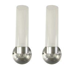 Vintage Pair Cylinder Stripped Glass Moderne French  Sconces
