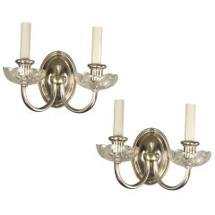 Pair Silverplate Crystal Double Arm Sconce