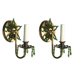 Pair Green Crystal Star Sconce Two Pair Available
