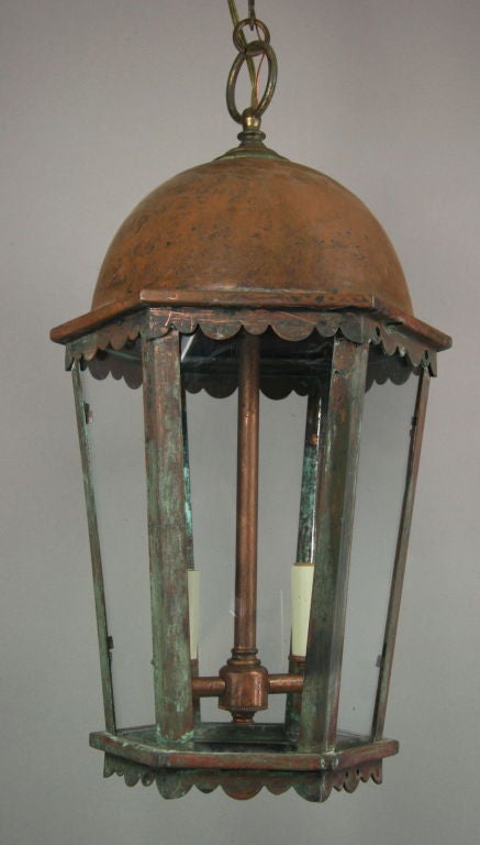 Copper Verdigris Six Panel Lantern In Good Condition In Douglas Manor, NY
