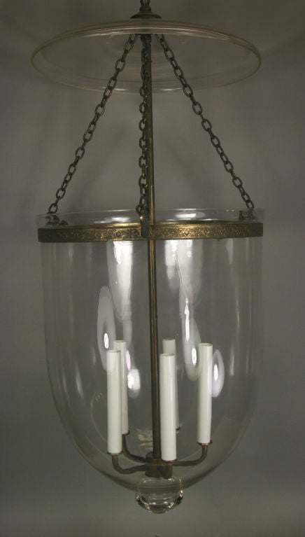 #1-2816 A large-scale bell jar glass havong a five lights cluster.