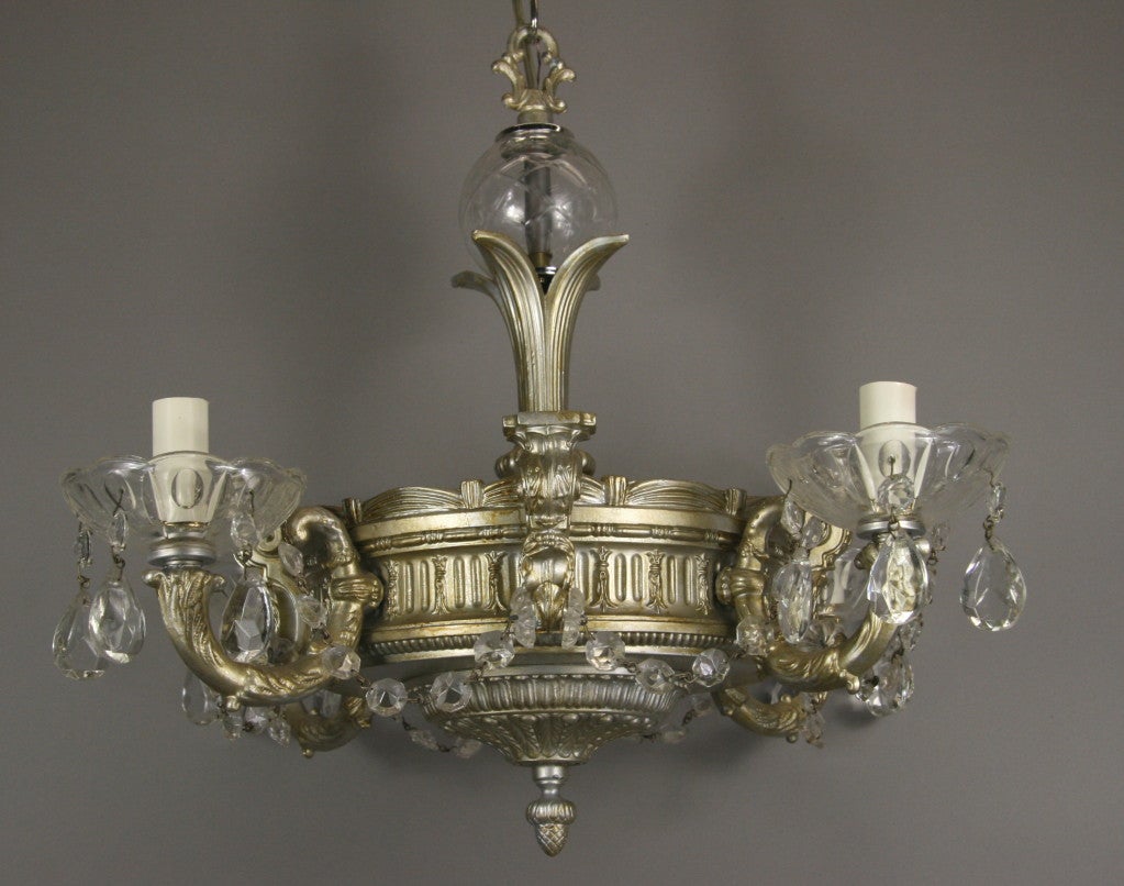 Italian Ornate Silver Crystal Chandelier