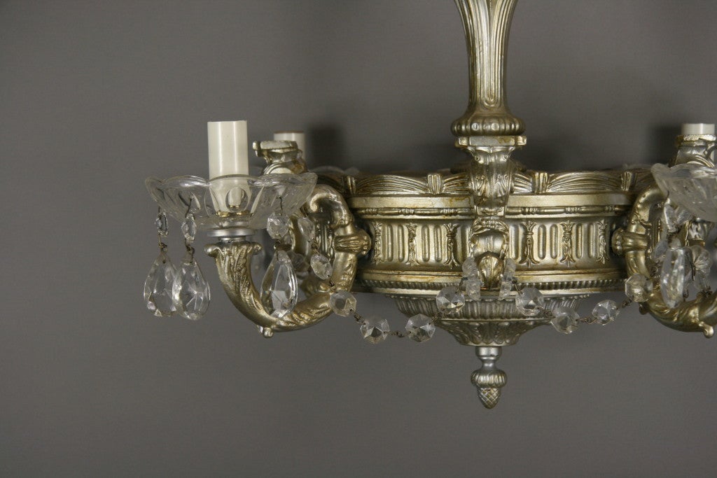 Ornate Silver Crystal Chandelier In Excellent Condition In Douglas Manor, NY