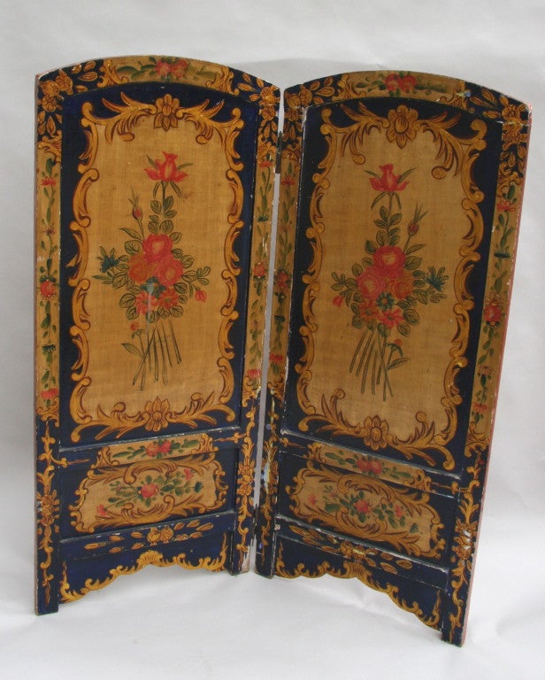 Late 19 Century Italian Hand Painted Wood Screen